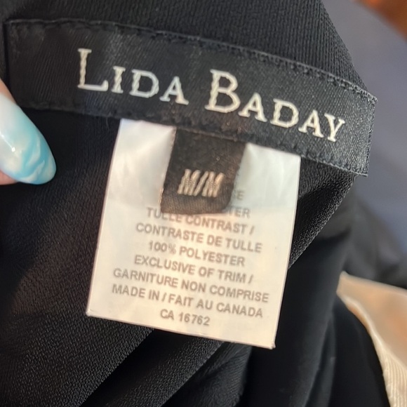 Lida Baday Cocktail Dress Tulle Bodice & Sash LBD V-neck 3/4 Sleeves Size Medium - Picture 8 of 11